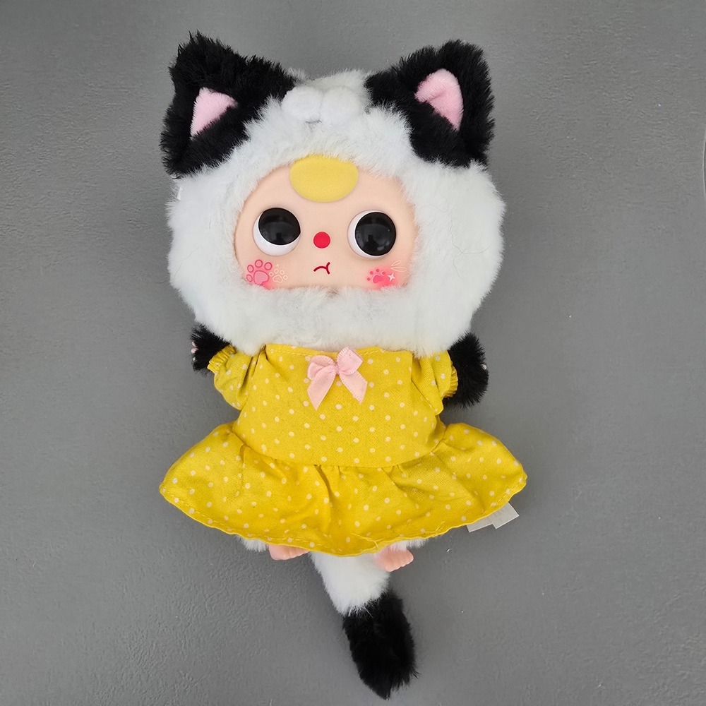 Baby Three Cat Wardrobe Plush Blind Box Tuxedo Cat Yellow Polka Dot Dress No Box